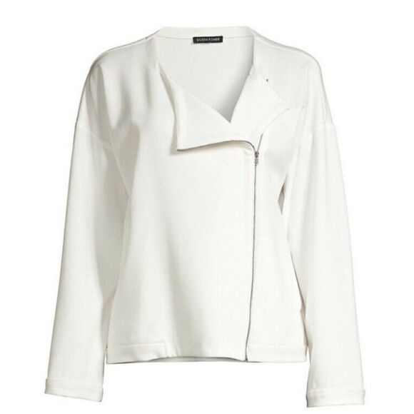 Eileen Fisher Flex Tencel Ponte Round Neck Jacket in Ivory Size XS - Picture 5 of 11